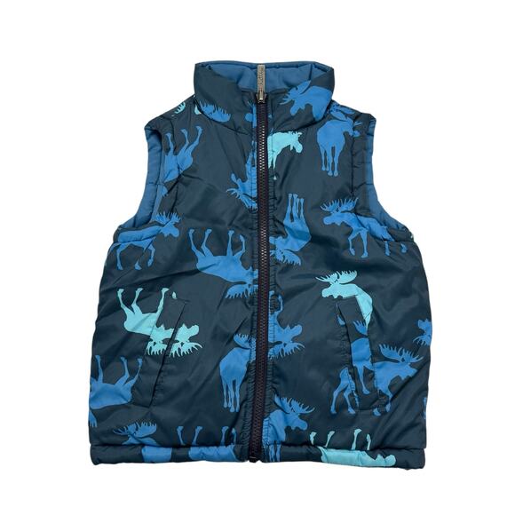 HATLEY Dinosaur Reversible Puffer Vest Blue Size 3 Kids Polyester Zip Pockets - Picture 1 of 6